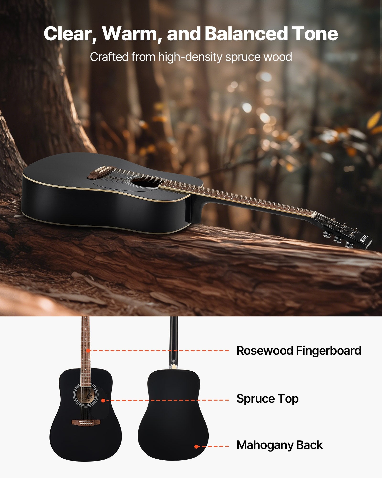 Akustinė gitara VEVOR FG068-41BK, 41 colio