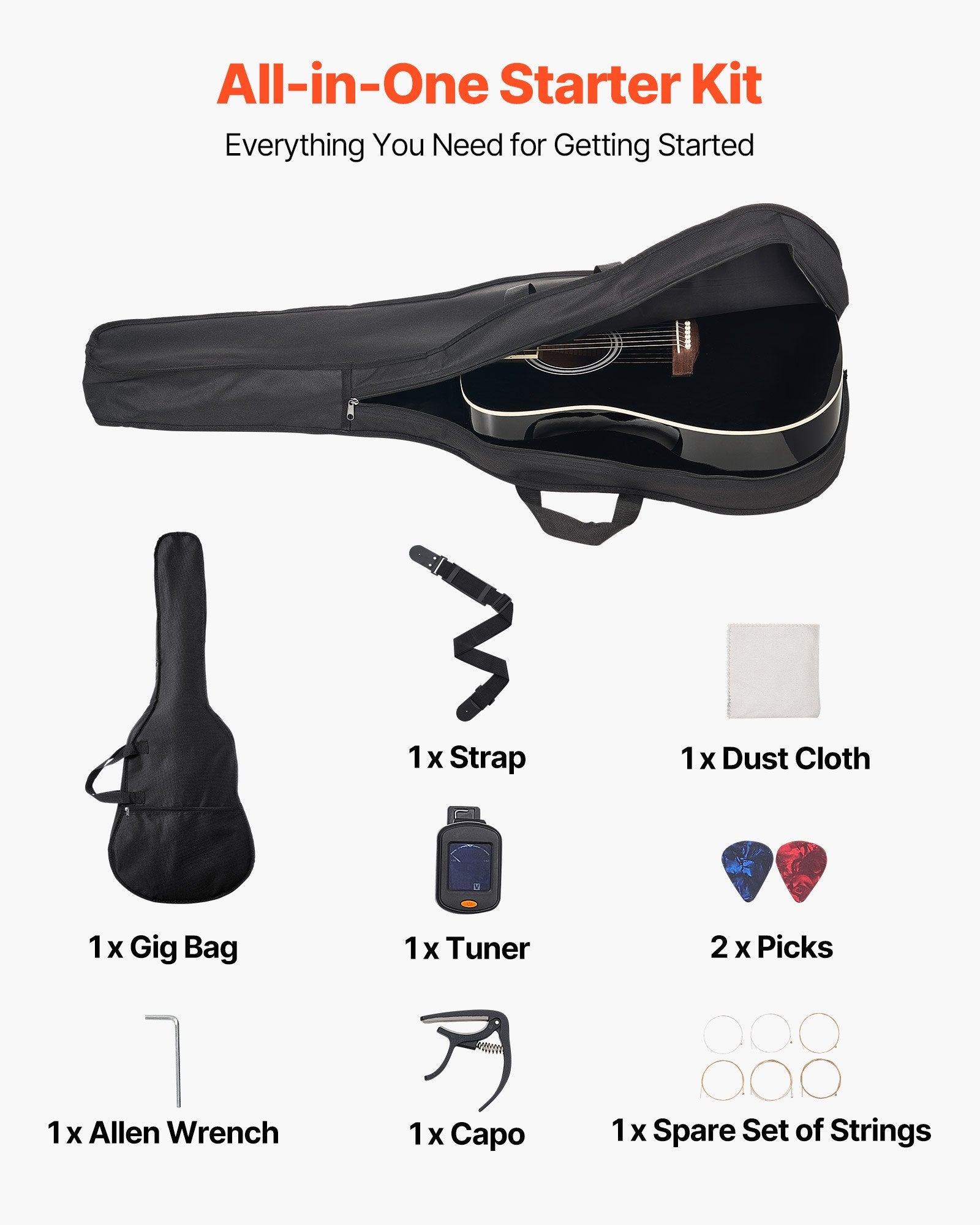 Akustinė gitara VEVOR FG068-41BK, 41 colio