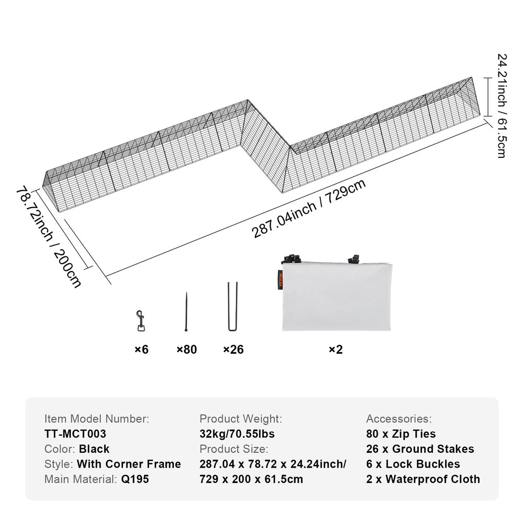 Vištų tuneliai VEVOR TT-MCT003, 7,29 m ilgio