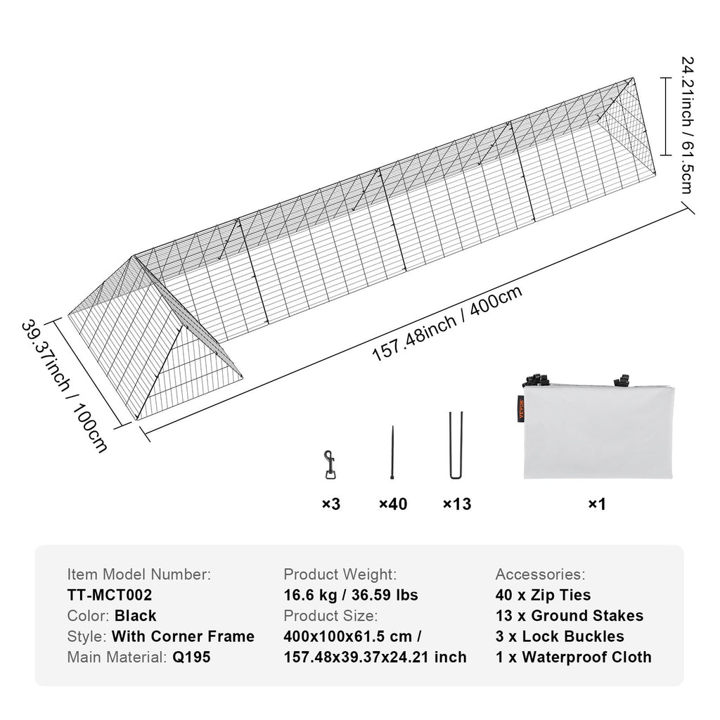 Vištų tunelis VEVOR TT-MCT002, 400x100x61,5 cm