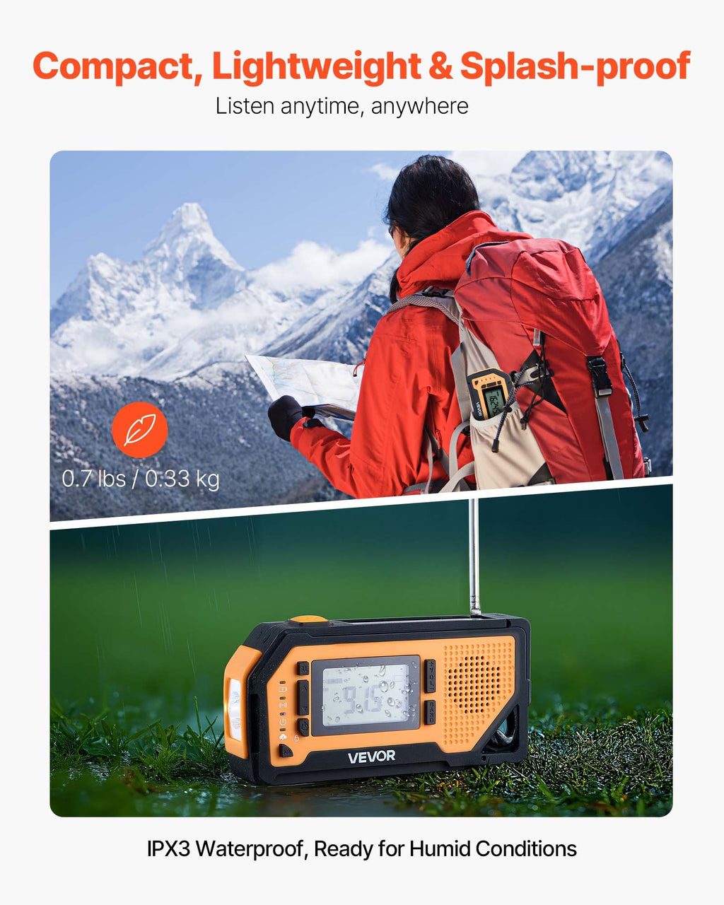 Avarinis radijo imtuvas VEVOR MD-092P, 2000 mAh