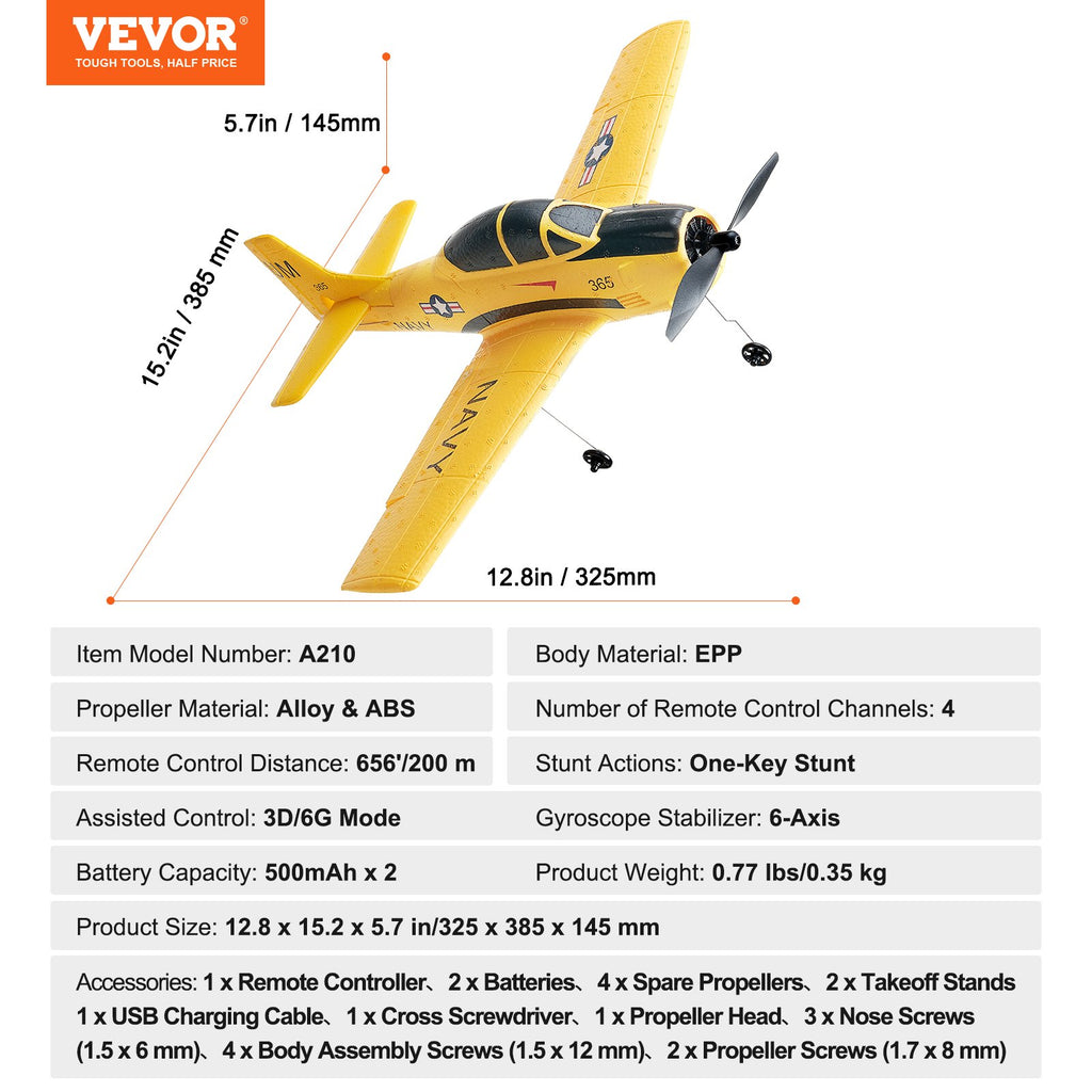 Nuotolinio valdymo lėktuvas VEVOR A210 (T28), 4 kanalų valdymas