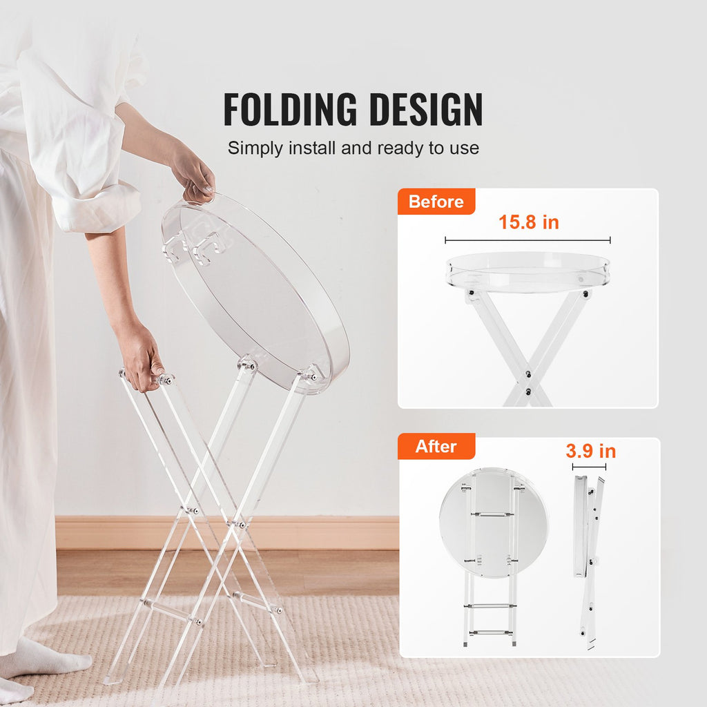 Sulankstomas akrilinis staliukas-padėklas VEVOR JYFT-001R, 40 cm skersmens
