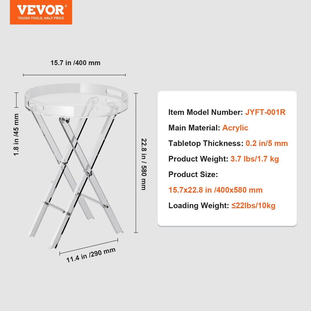 Sulankstomas akrilinis staliukas-padėklas VEVOR JYFT-001R, 40 cm skersmens