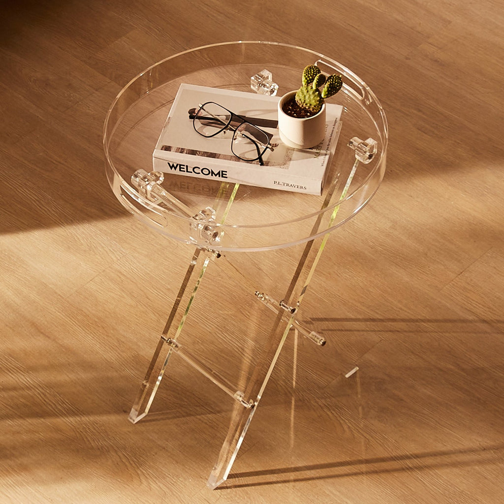 Sulankstomas akrilinis staliukas-padėklas VEVOR JYFT-001R, 40 cm skersmens