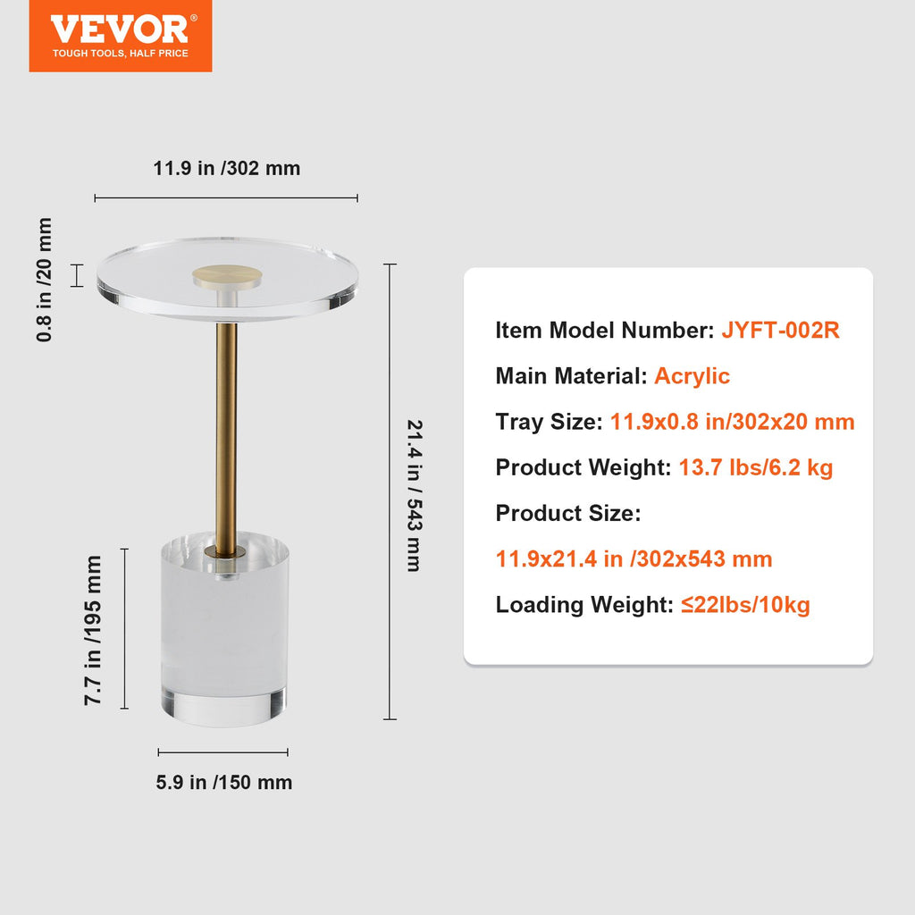 Akrilinis šoninis staliukas VEVOR JYFT-002R, 30 cm skersmens