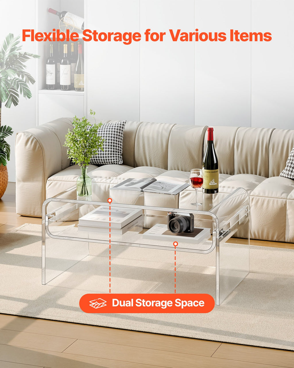 Akrilinis kavos staliukas VEVOR YKB107, 50 x 80 x 38 cm