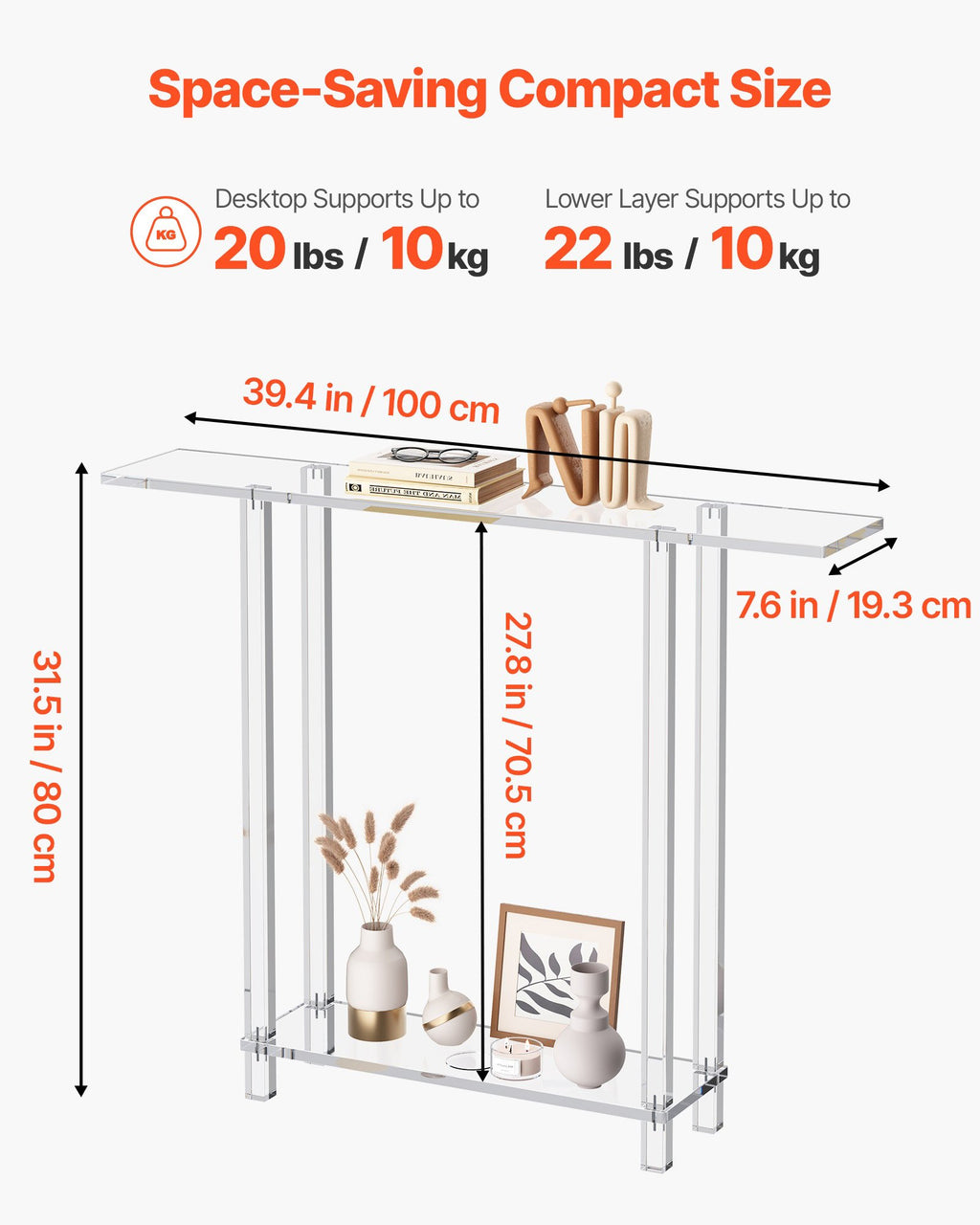 Akrilinis konsolinis staliukas VEVOR YKBXGZ, 100 cm pločio