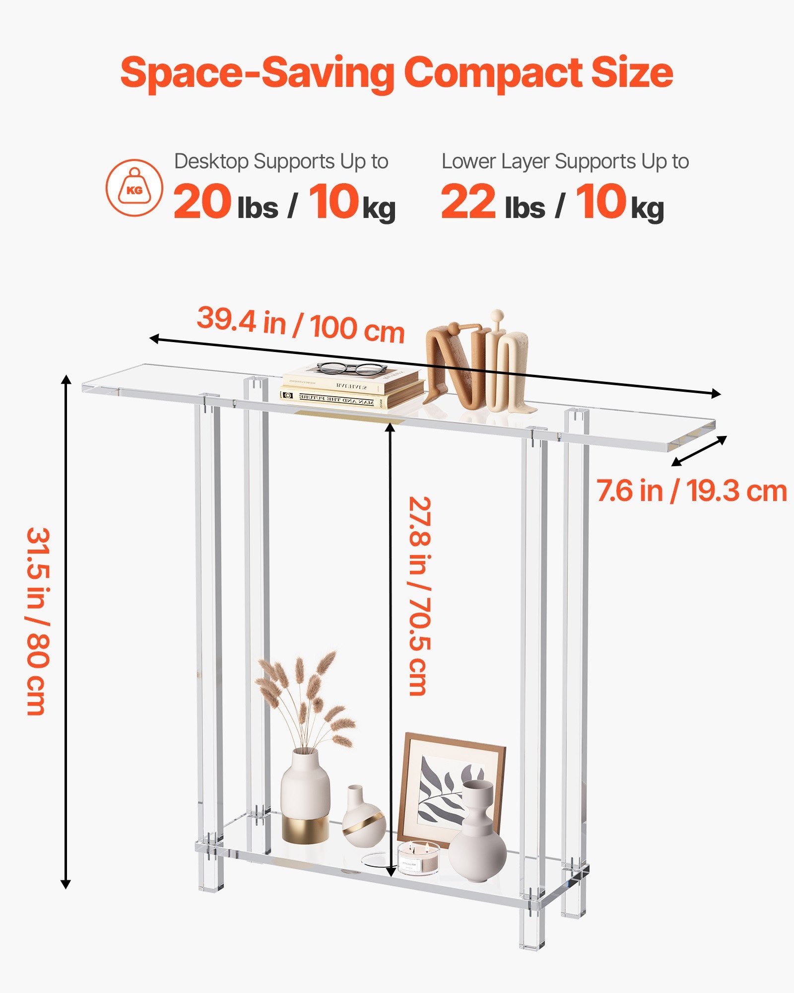 Akrilinis konsolinis staliukas VEVOR YKBXGZ, 100 cm pločio