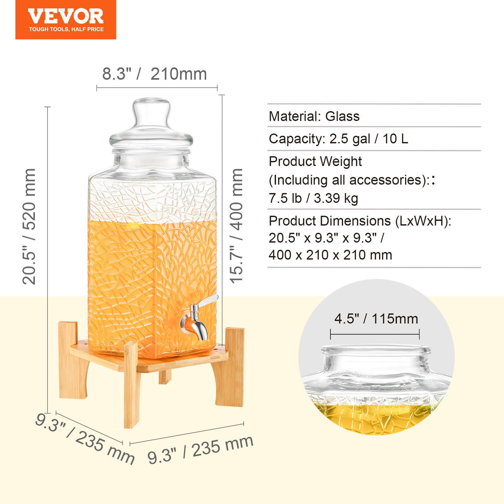 Gėrimų dozatorius VEVOR, 10 l talpos, su mediniu stovu