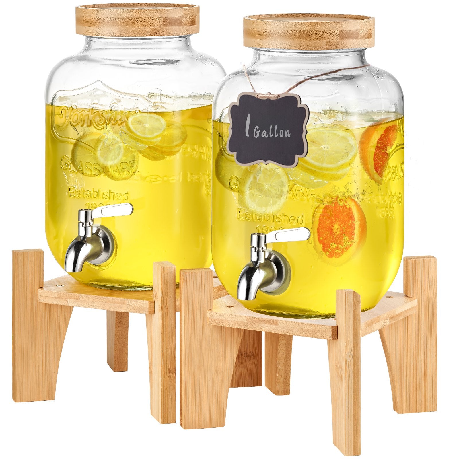 Gėrimų dozatorius VEVOR, 2 x 3,8 l, su mediniu stovu