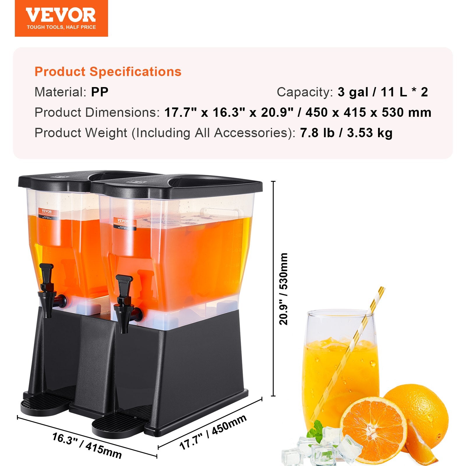 Gėrimų dozatorius VEVOR, 2 x 11 l talpos