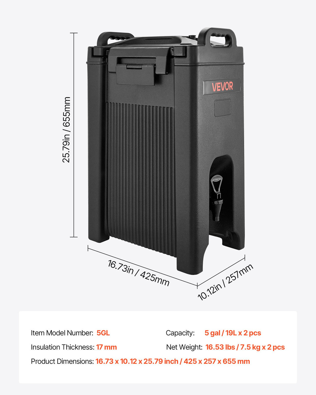 Termo indas gėrimams VEVOR 5GL, 19 l (2 vnt.)