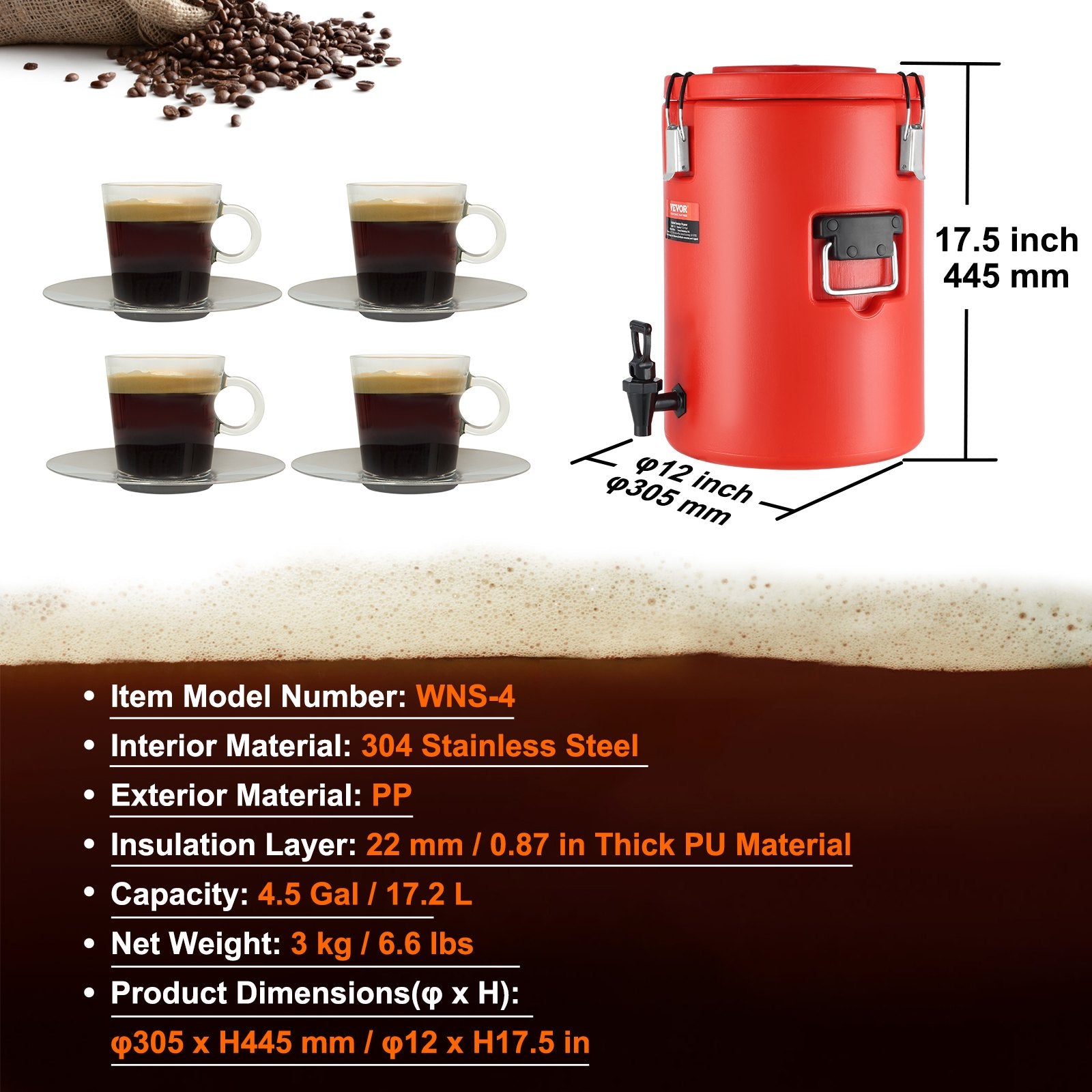 Termosas gėrimams VEVOR WNS-4, 17,2 l