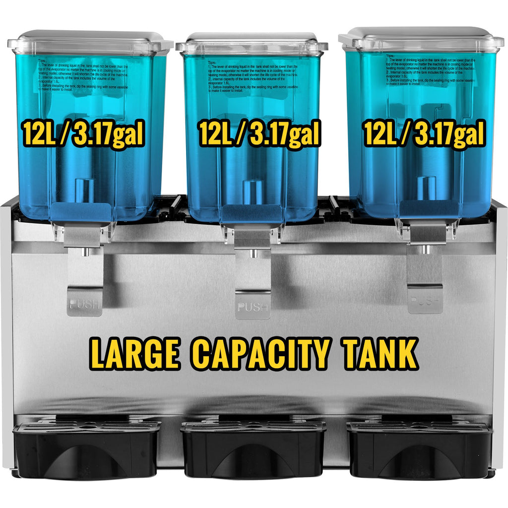 Šaltų gėrimų dozatorius VEVOR 3x12L, 36,3 l talpos