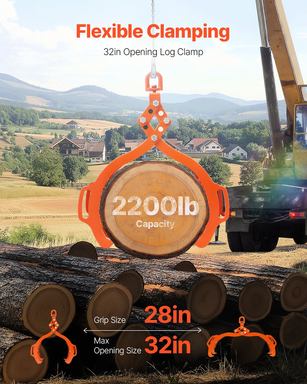 Rąstų kėlimo žnyplės VEVOR 4SC32, 1000 kg keliamoji galia