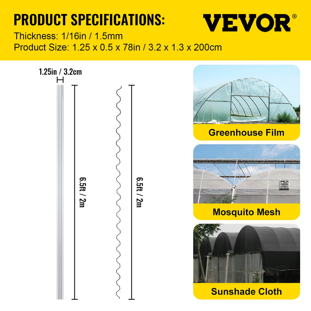 Šiltnamio plėvelės tvirtinimo profilis VEVOR YMCT-5021, 50 vnt. komplektas