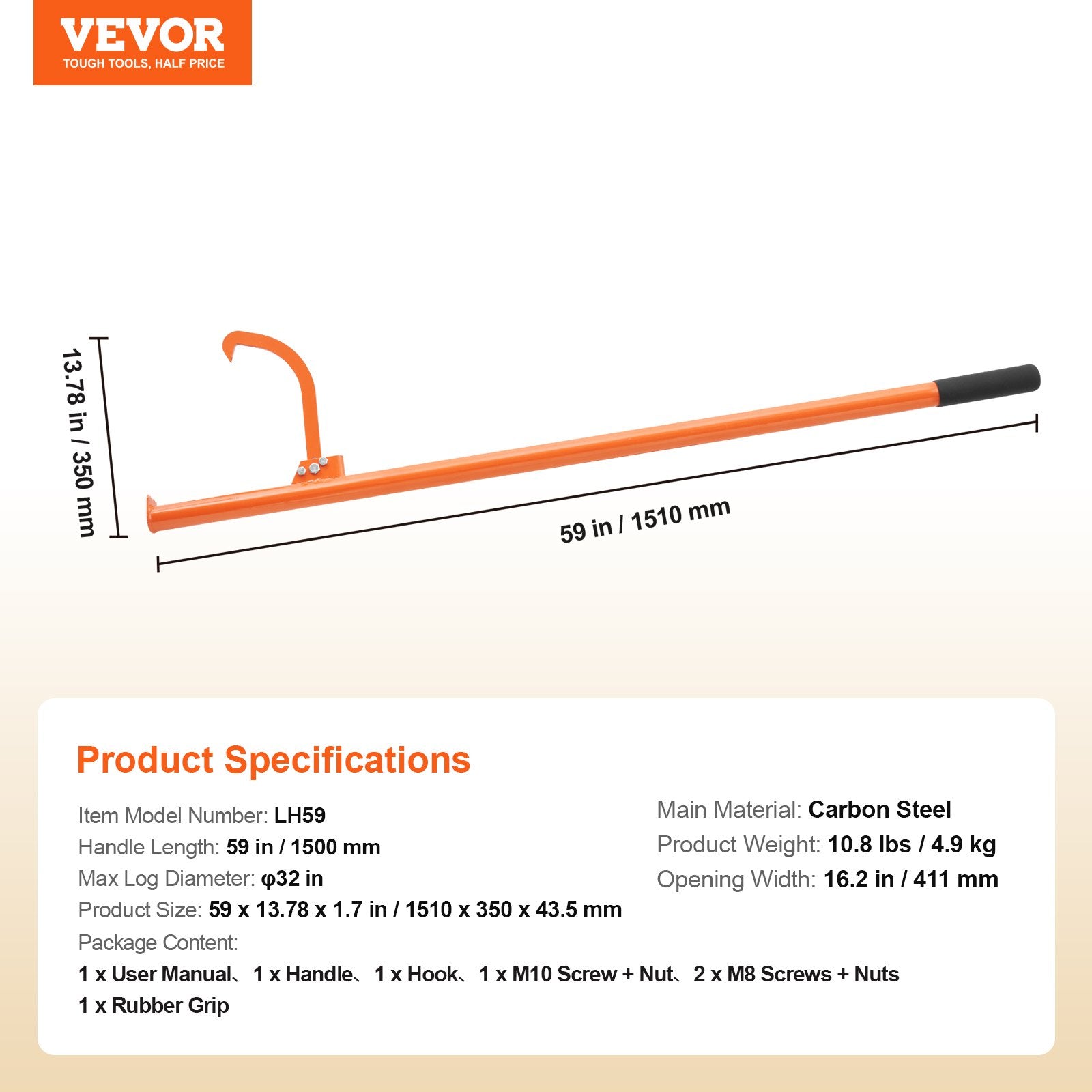 Rąstų vartytojas ir kėliklis VEVOR LH59, 150 cm