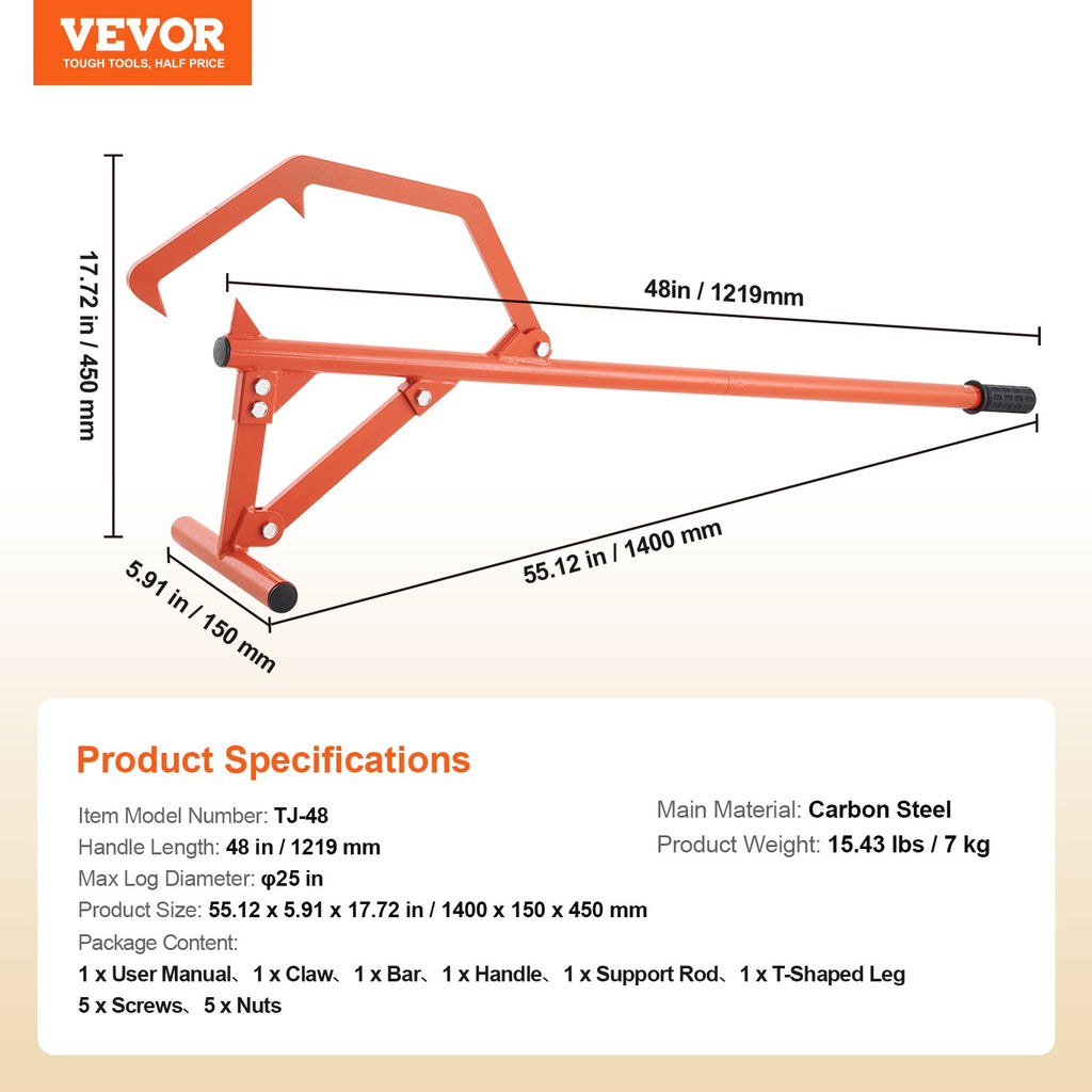 Rąstų pakėlėjas VEVOR TJ-48inch, iki 63,5 cm skersmens rąstams