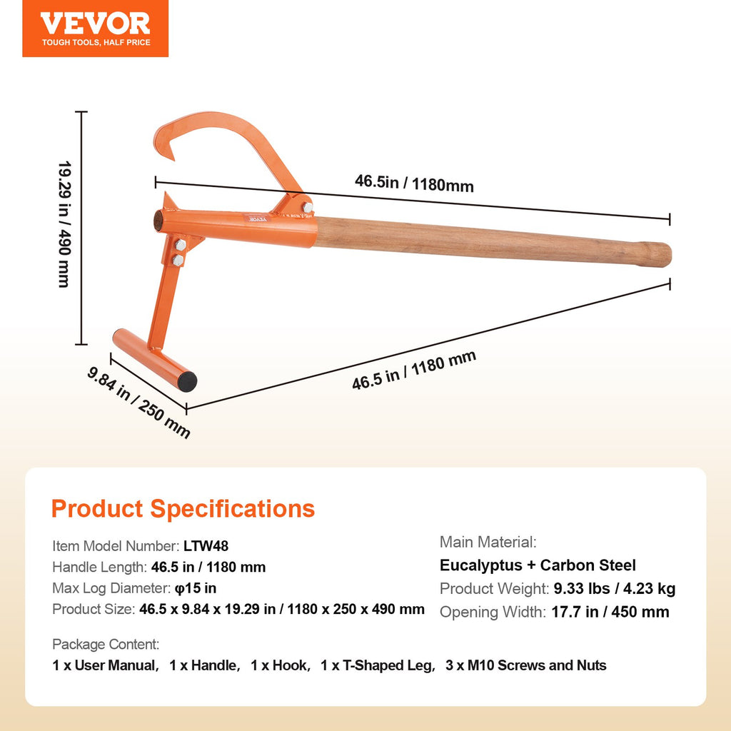 Rąstų kėliklis VEVOR LTW48, 118 cm ilgio