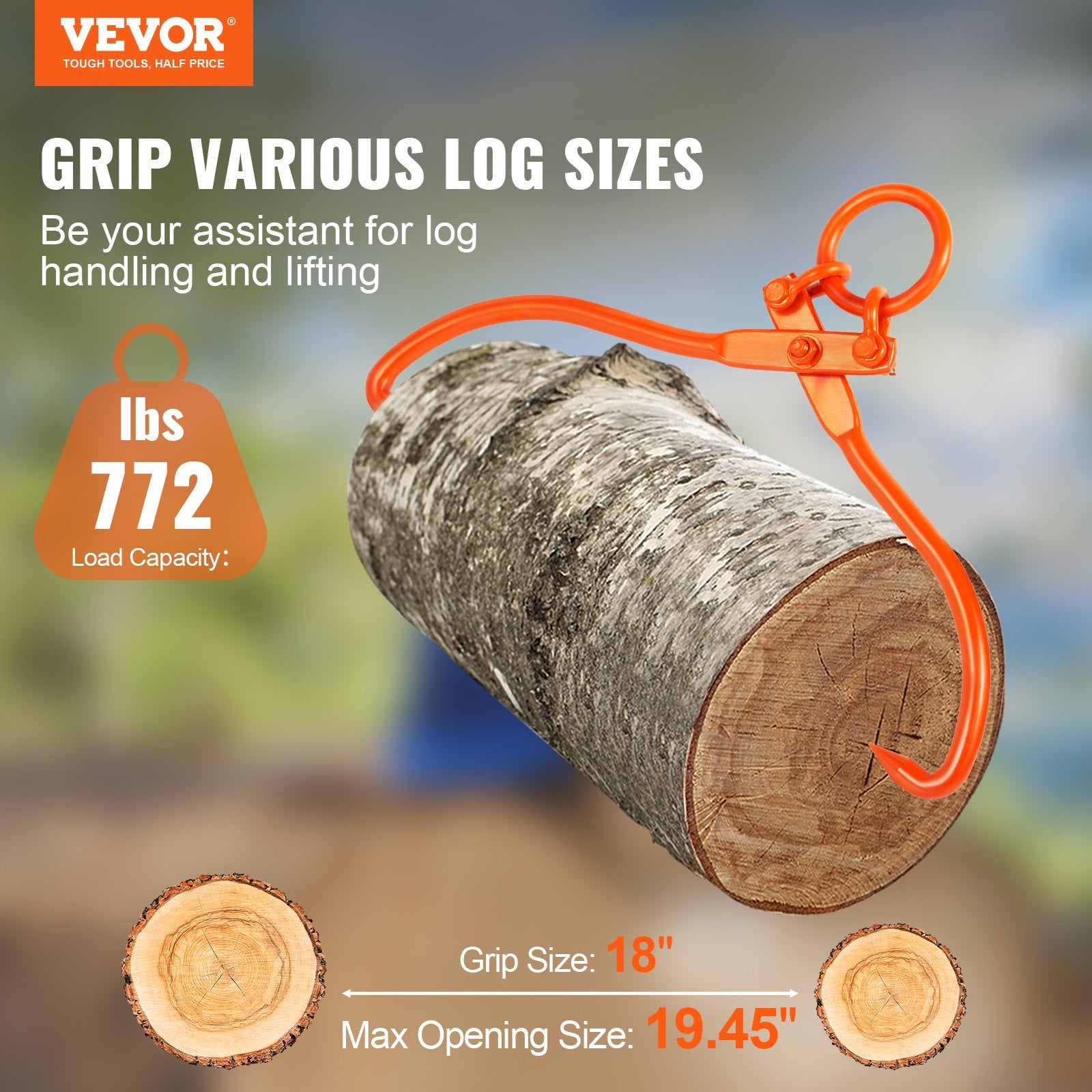 Rąstų tempimo žnyplės VEVOR LT18, 350 kg keliamoji galia