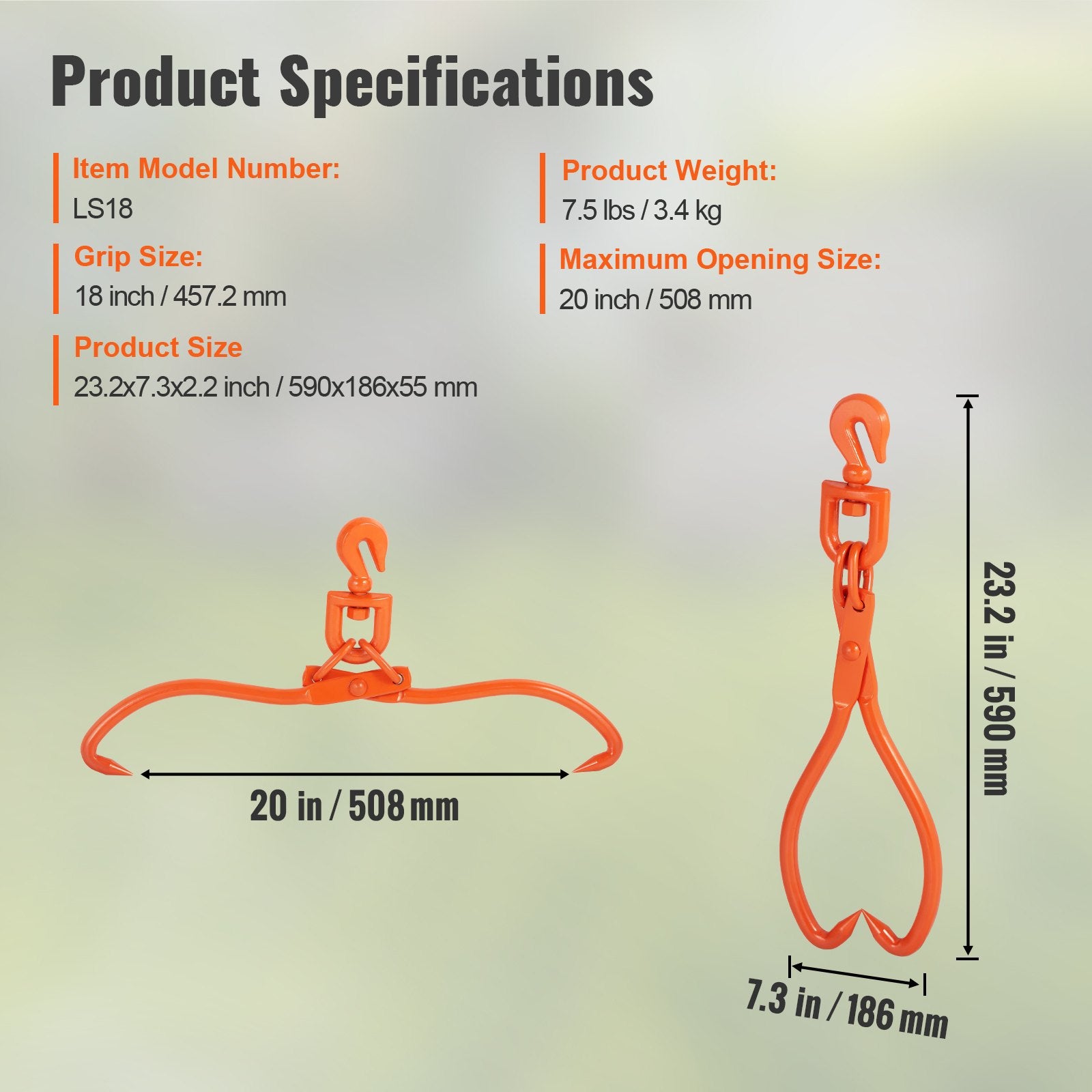 Rąstų tempimo žnyplės VEVOR LS18, 350 kg keliamoji galia