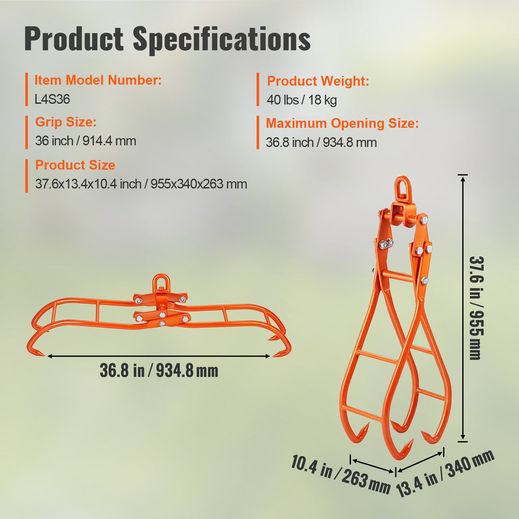 Rąstų griebtuvas VEVOR L4S36, 1500 kg keliamoji galia