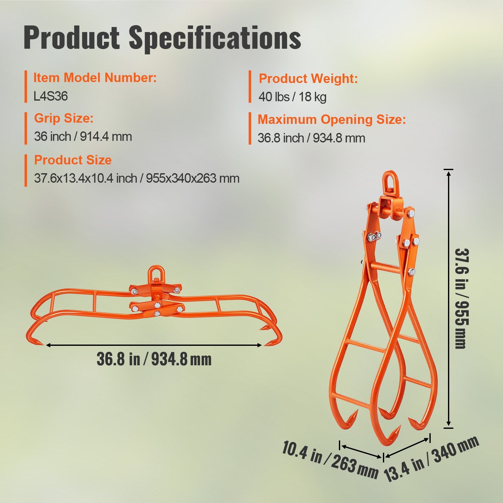 Rąstų griebtuvas VEVOR L4S36, 1500 kg keliamoji galia
