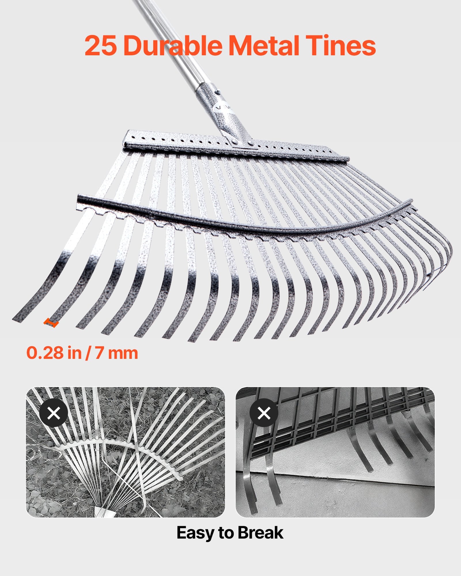 Lapų grėblys VEVOR 25T RAKE, 46,5 cm pločio galva