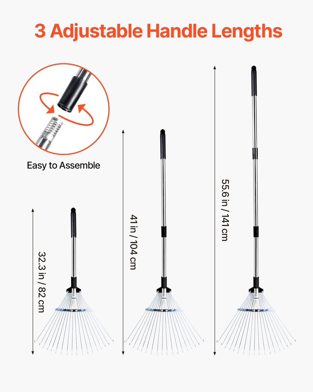 Lapų grėblys VEVOR 18T RAKE, reguliuojamas plotis 19,5–43,5 cm