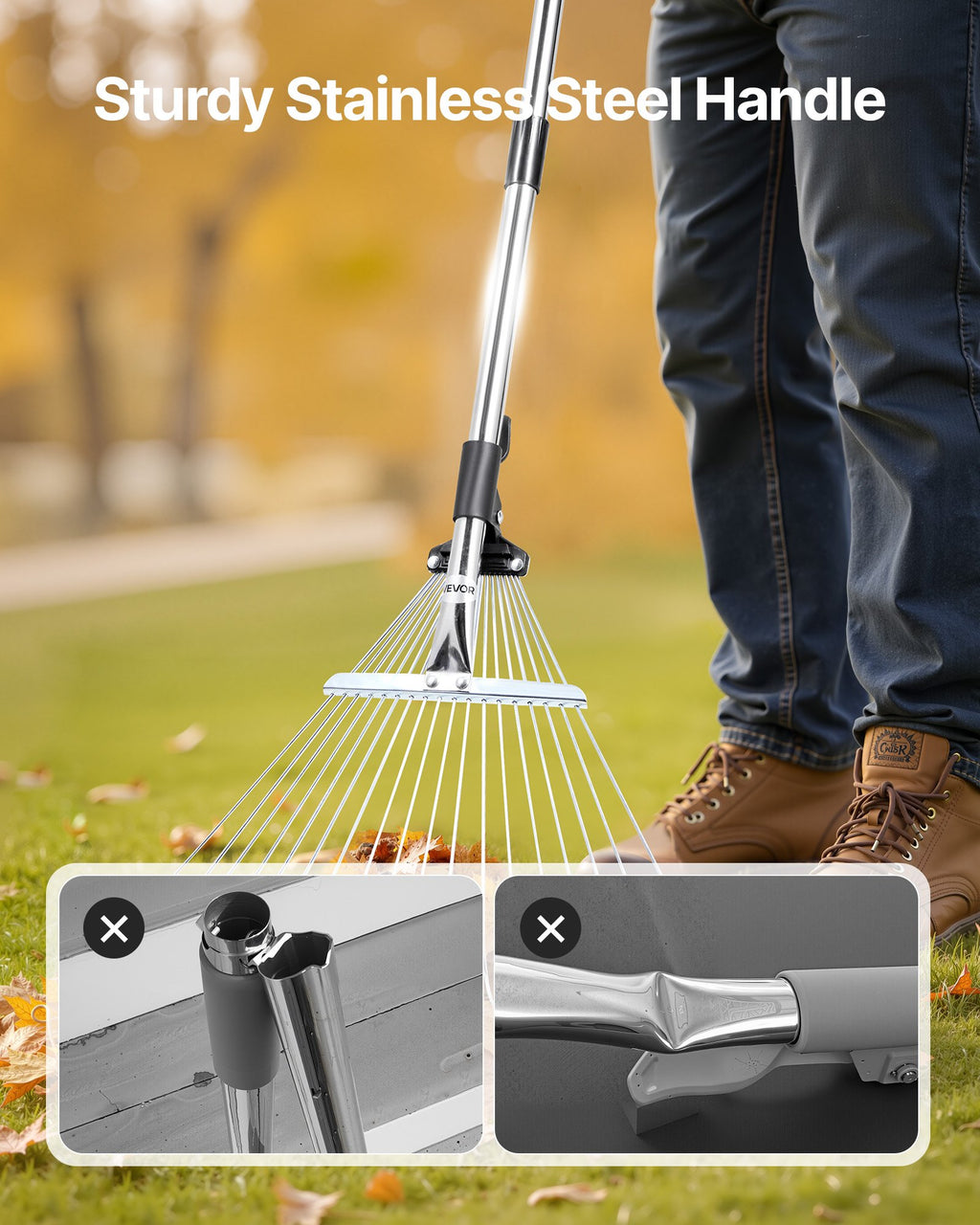 Lapų grėblys VEVOR 18T RAKE, reguliuojamas plotis 19,5–43,5 cm