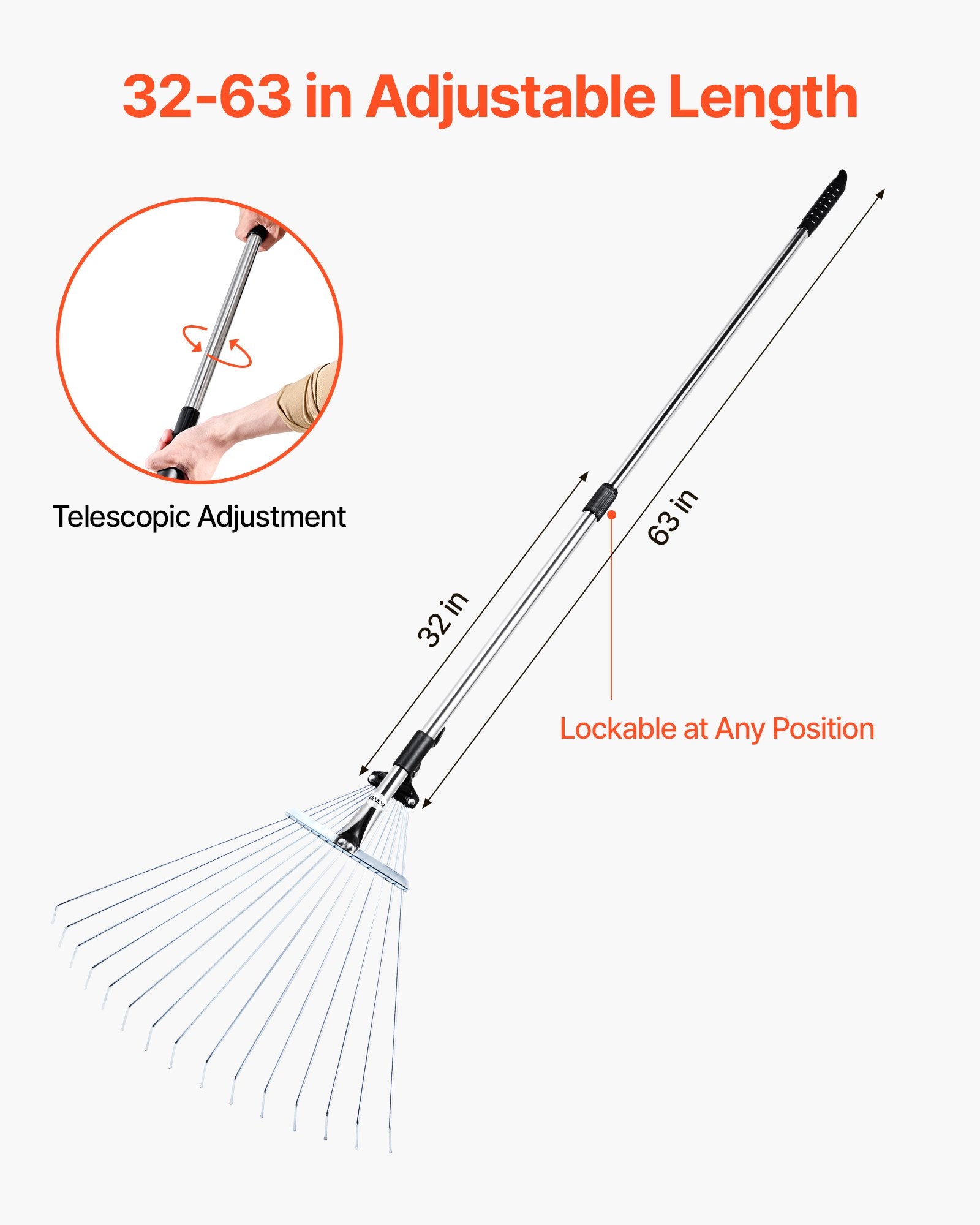Lapų grėblys VEVOR 15T RAKE stretch, reguliuojamas plotis 19–57 cm