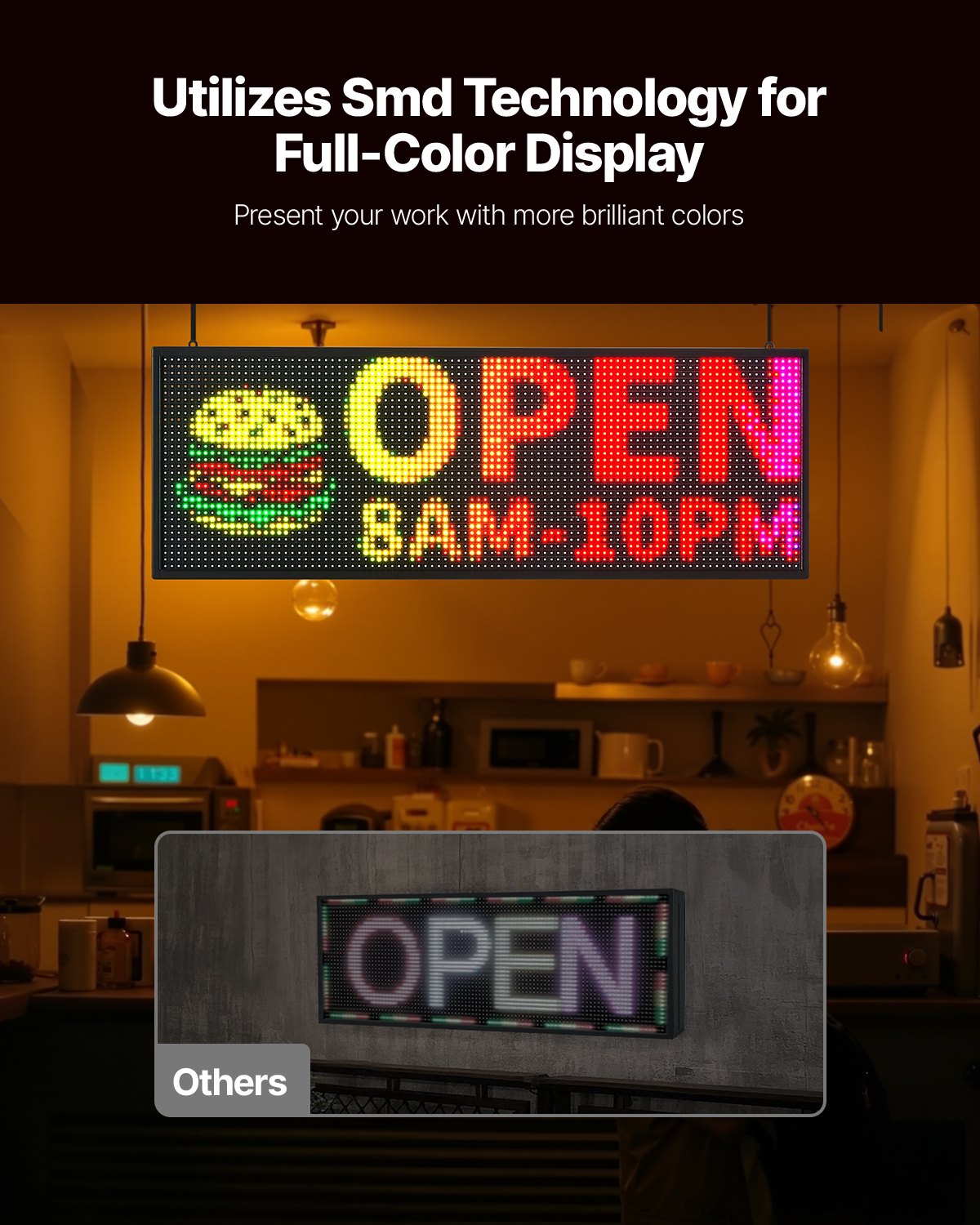 Programuojama LED reklaminė lenta VEVOR P10-3296RGB, 99x35 cm