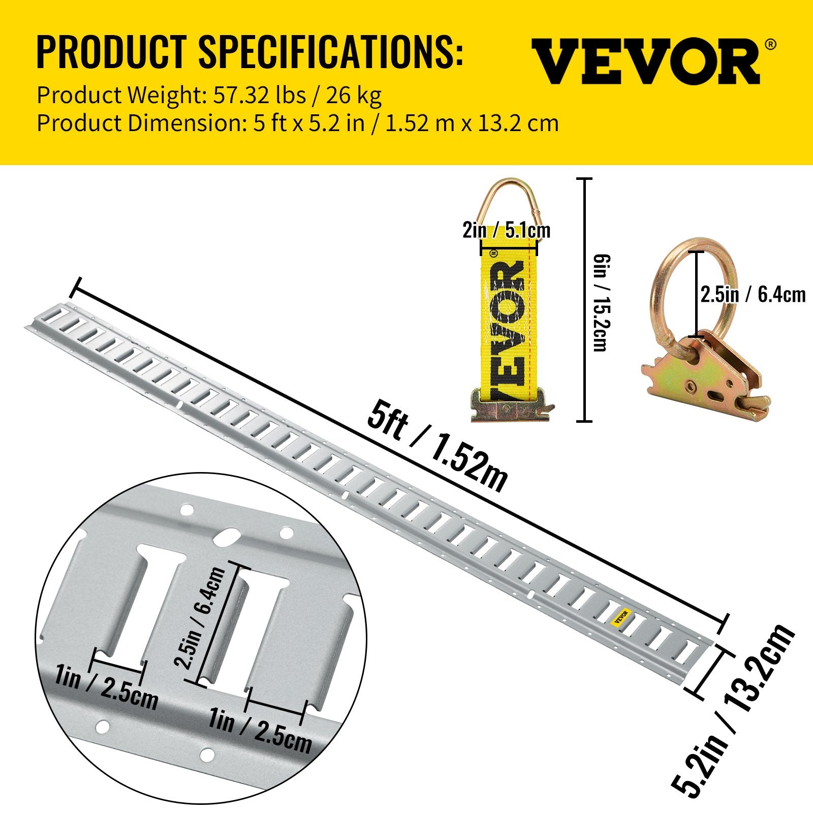 Krovinių tvirtinimo bėgių rinkinys VEVOR JC22-ETR-5FT32PCS, 34 dalių