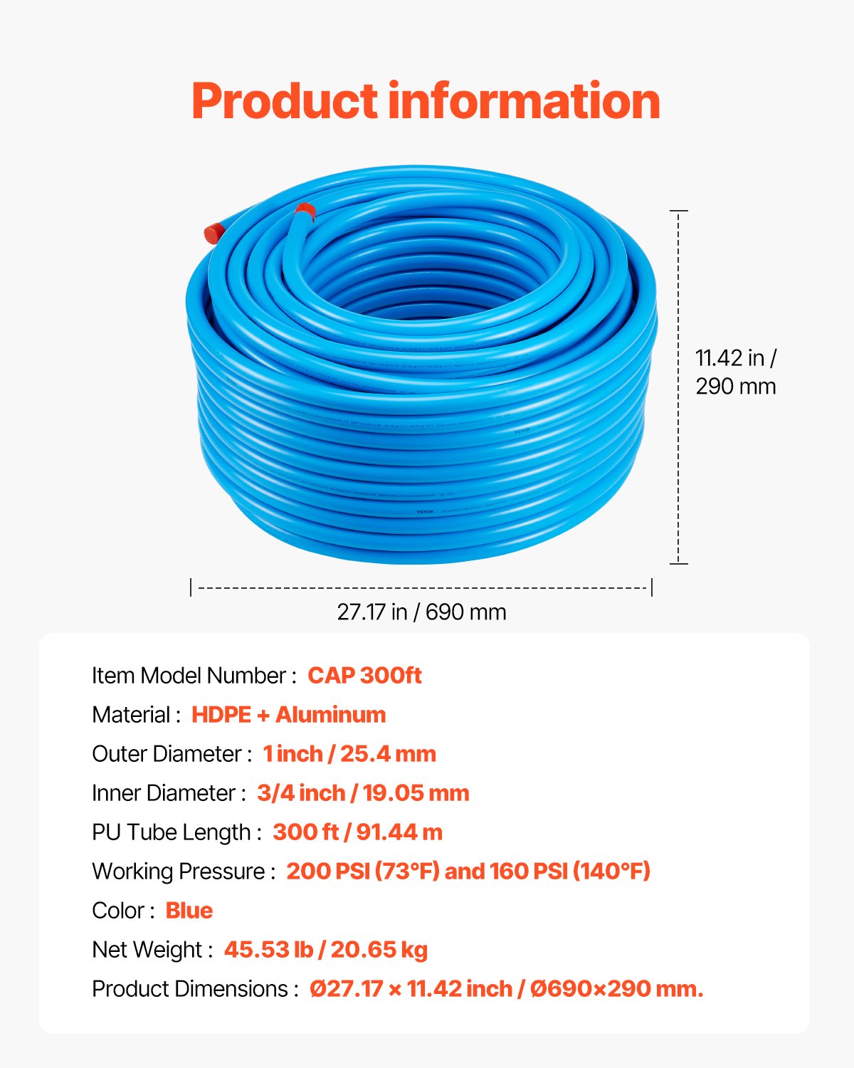 Suspausto oro vamzdyno komplektas VEVOR CAP 300ft, 91,4 m