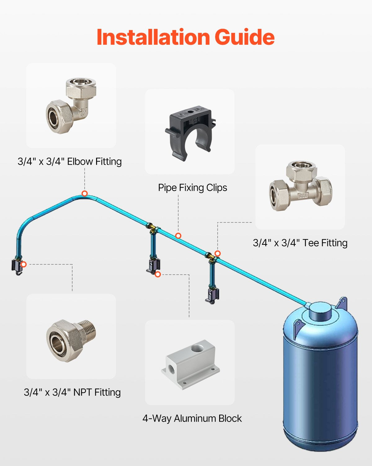 Suspausto oro vamzdyno komplektas VEVOR CAP 100ft, 30,48 m
