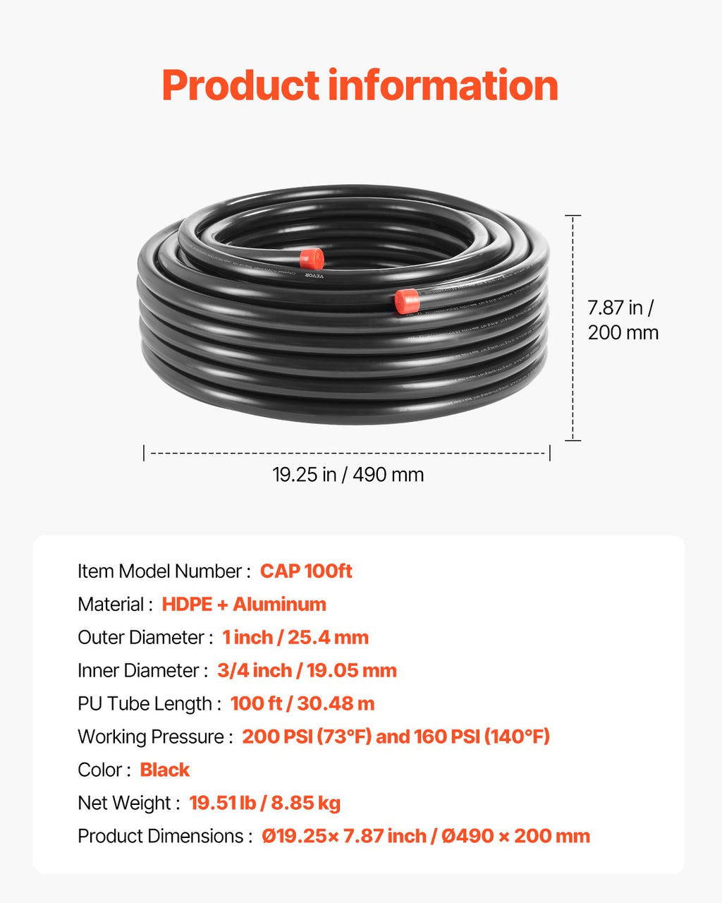 Suspausto oro vamzdyno komplektas VEVOR CAP 100ft, 30,5 m