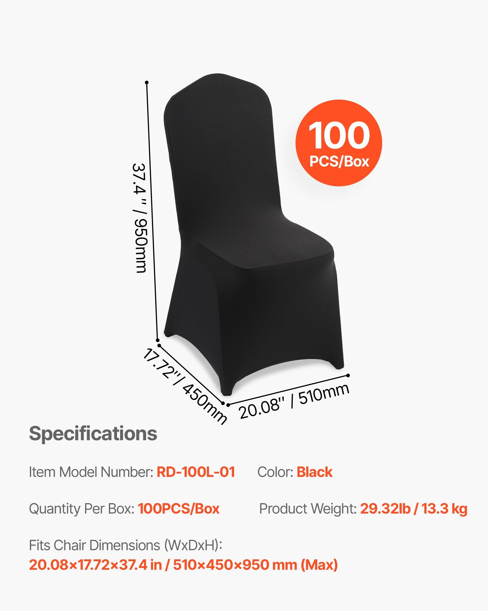 Kėdžių užvalkalai VEVOR RD-100L-01, 100 vnt.