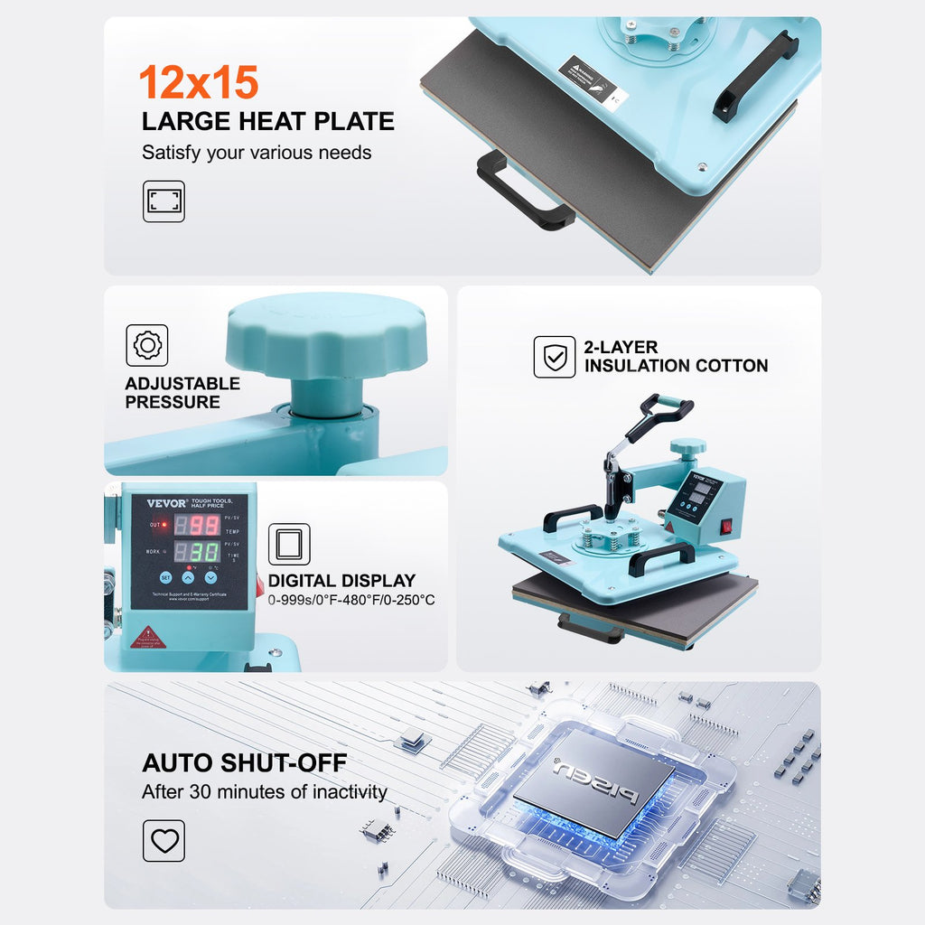 Karšto spaudimo termopresas VEVOR SJY-H12151M, 5-in-1 komplektas