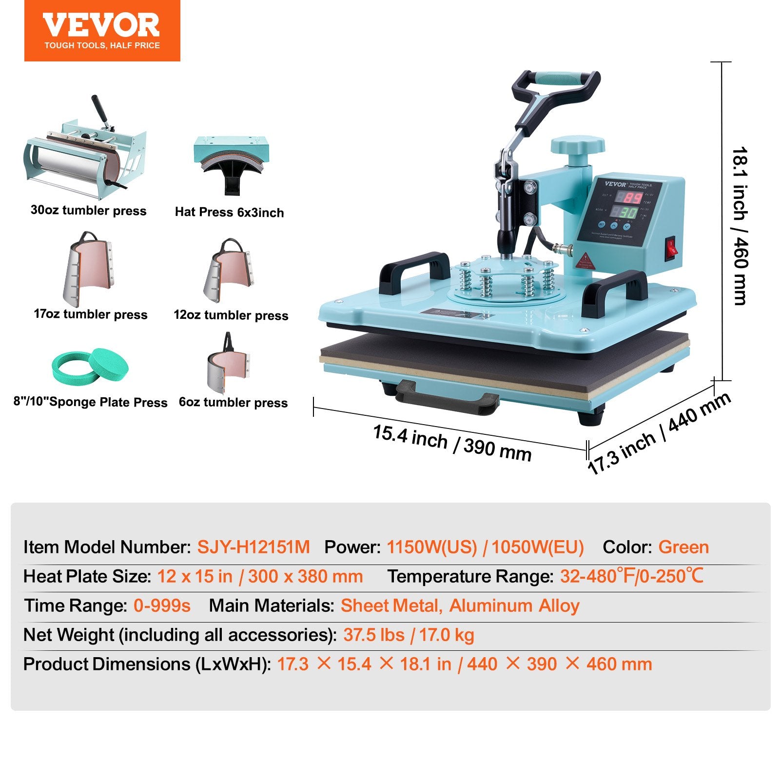 Termo presas VEVOR SJY-H12151M, 300 x 380 mm