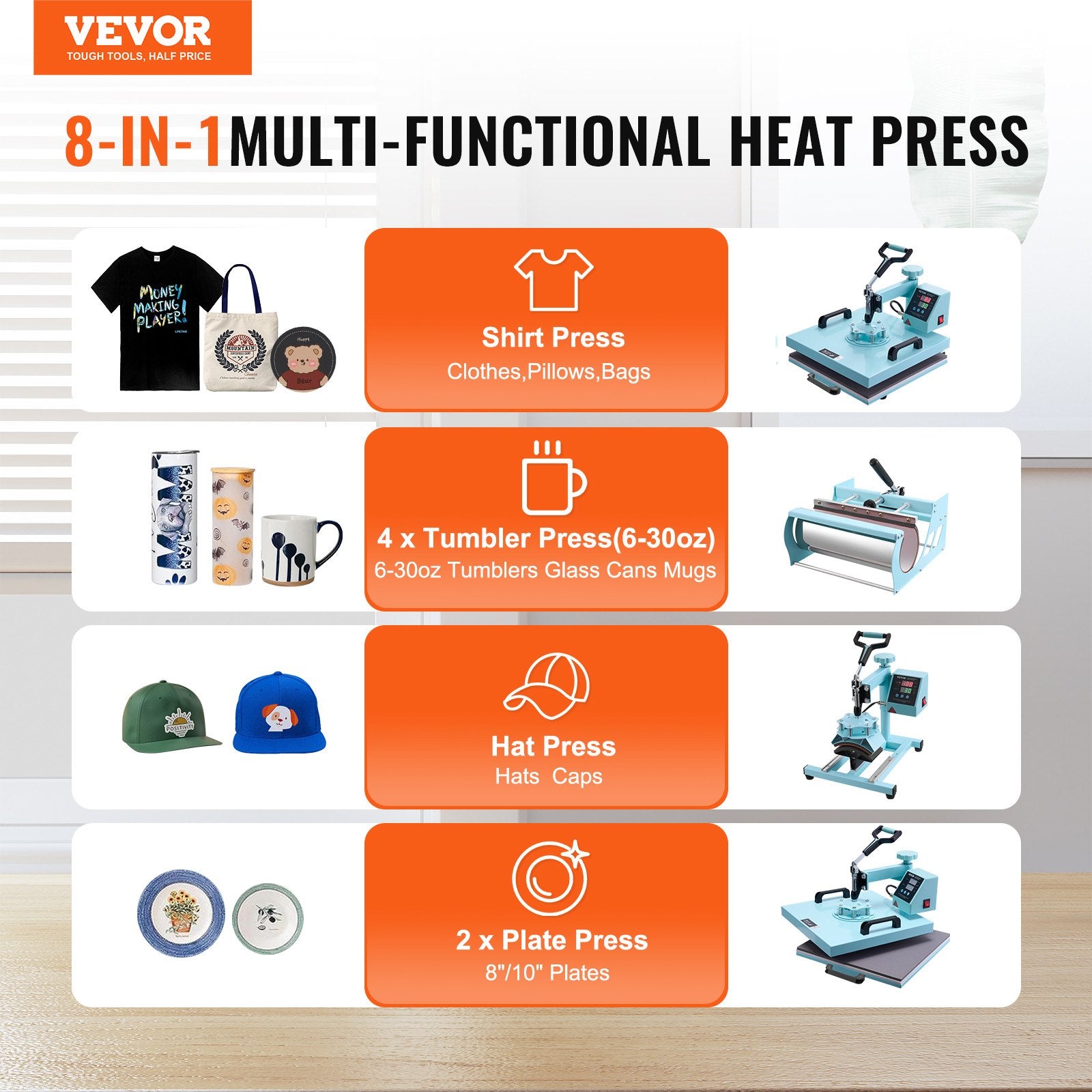 Termopresas VEVOR SJY-H15151M, 5-in-1 daugiafunkcis komplektas