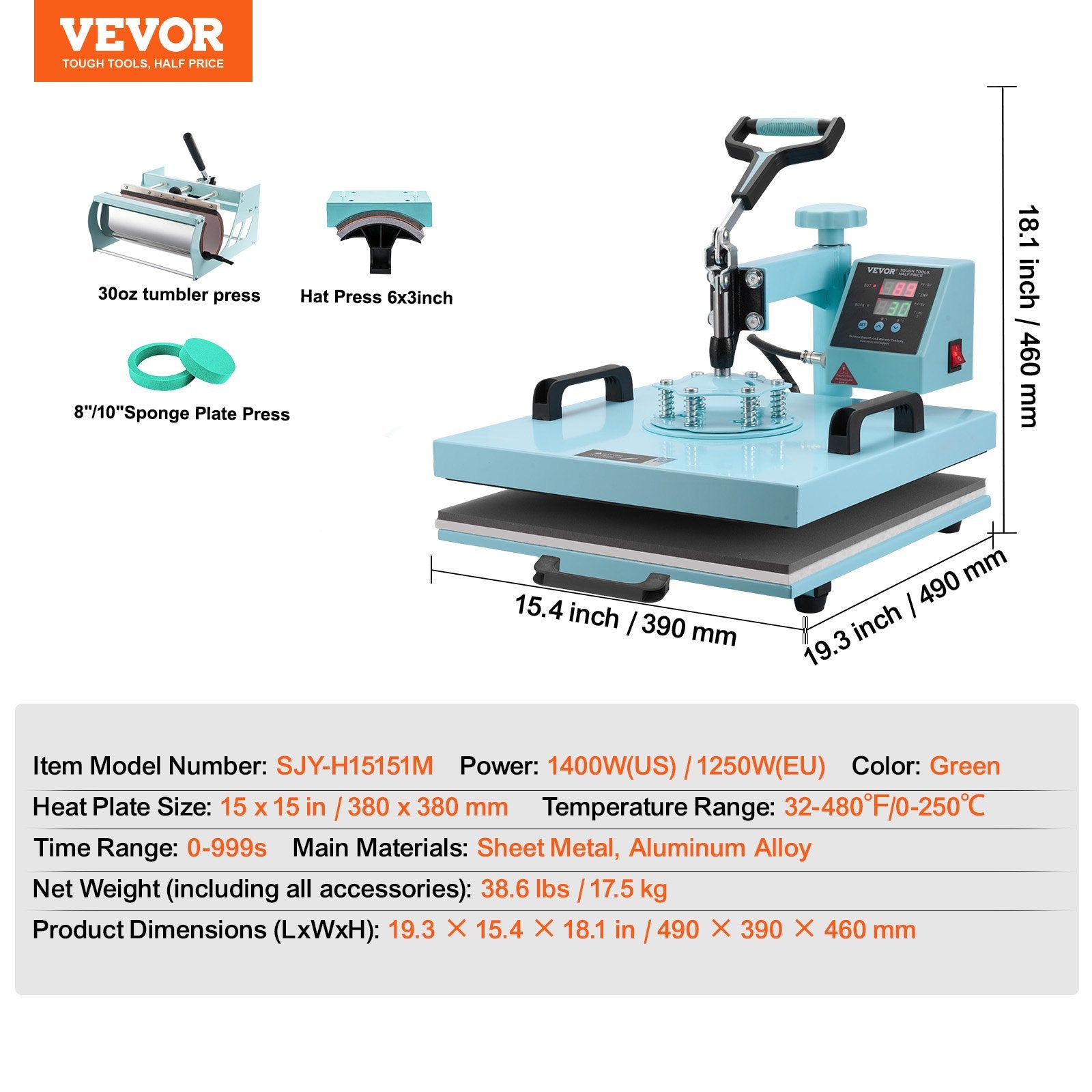 Termopresas VEVOR SJY-H15151M, 5-in-1 daugiafunkcis komplektas