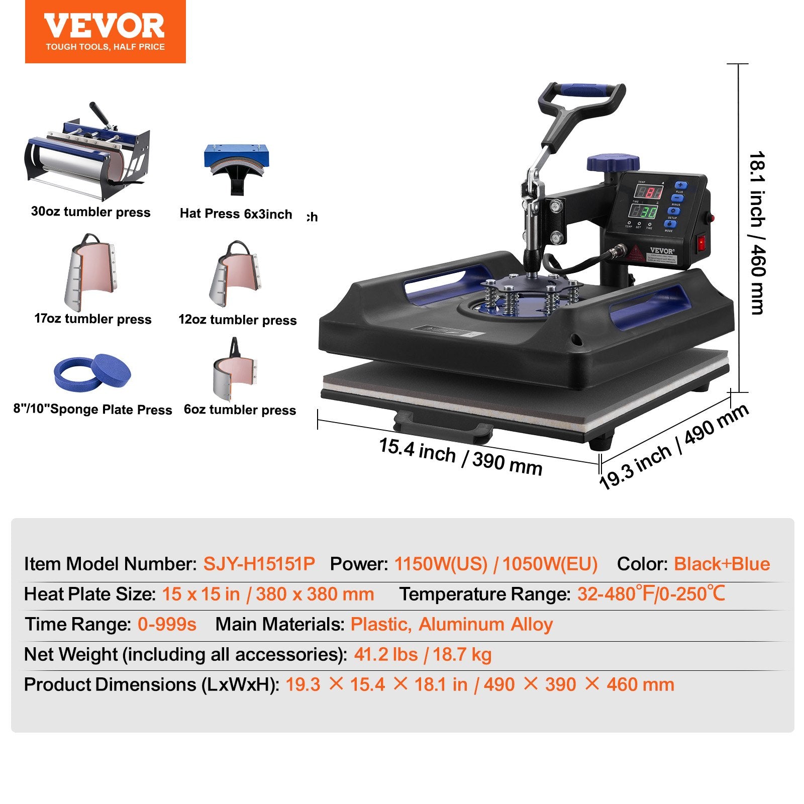 Termopresas VEVOR SJY-H15151P, 38x38 cm