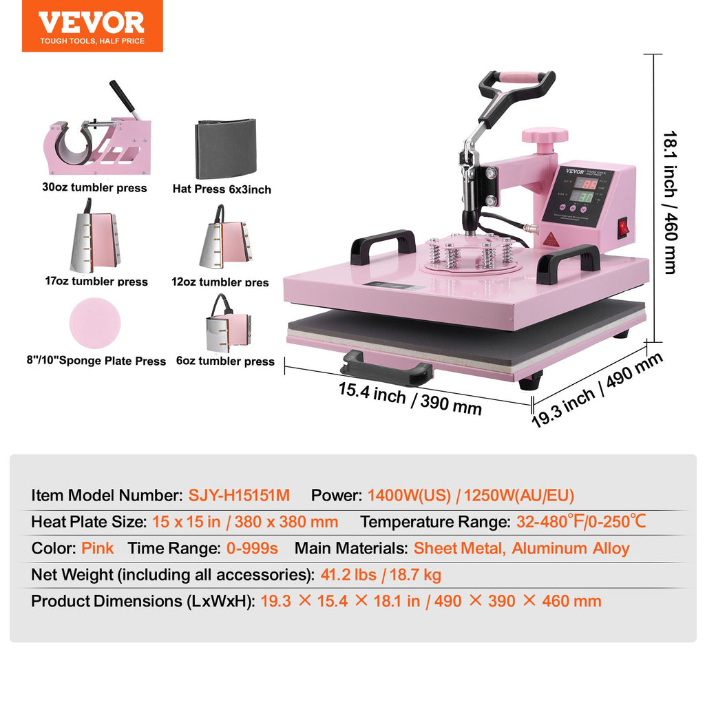 Terminio spaudimo presas VEVOR SJY-H15151M, 8 viename, 38x38 cm