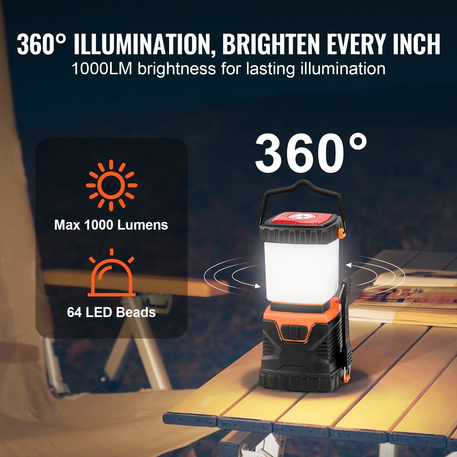 LED stovyklavimo žibintas VEVOR KJ-1267, 1000 lm