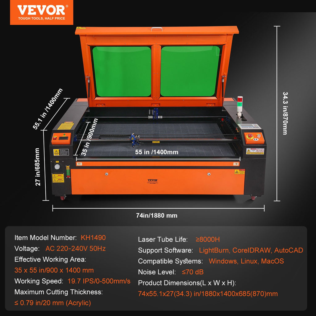 CO2 lazerinės graviravimo ir pjovimo staklės VEVOR KH1490, 130W