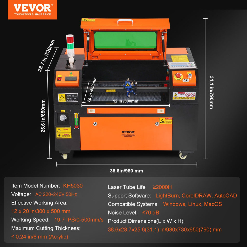 CO2 lazerinės graviravimo ir pjovimo staklės VEVOR KH5030, 50W