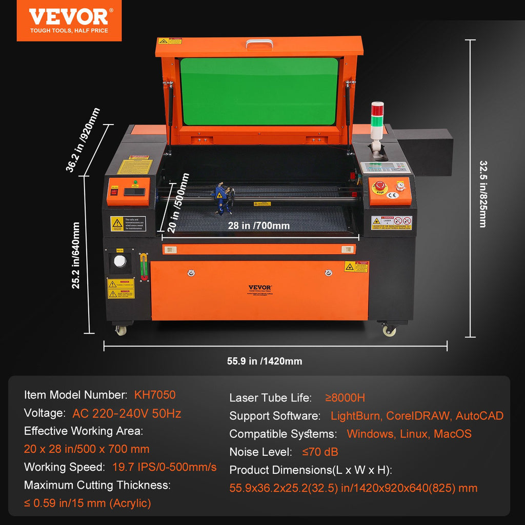 CO2 lazerinės graviravimo ir pjovimo staklės VEVOR KH7050, 80W