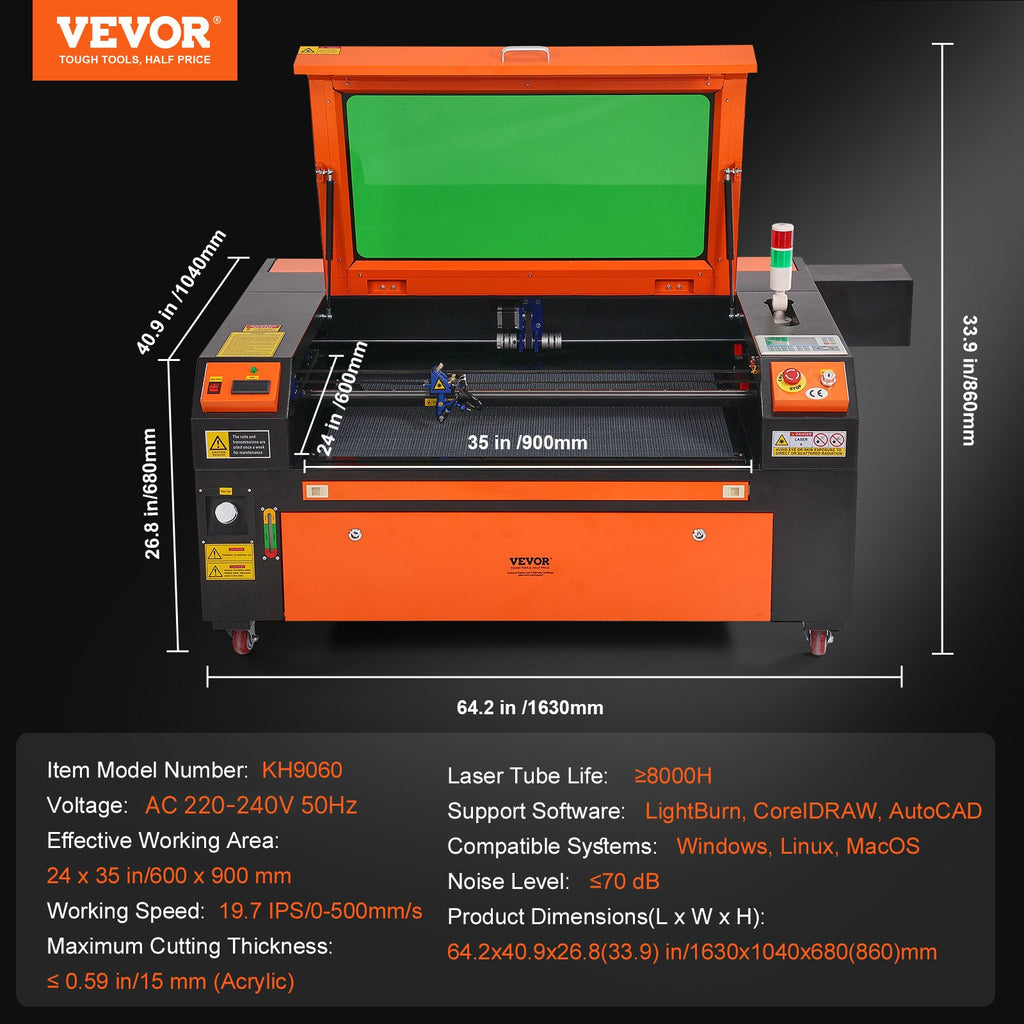 CO2 lazerinės graviravimo ir pjovimo staklės VEVOR KH9060, 100W