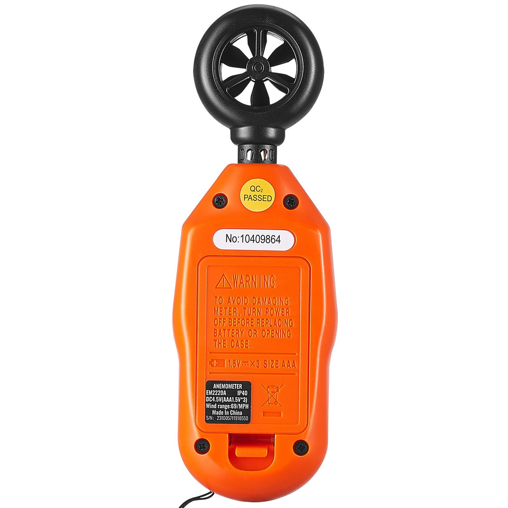 Rankinis anemometras VEVOR EM2220A, matuoja vėjo greitį ir temperatūrą